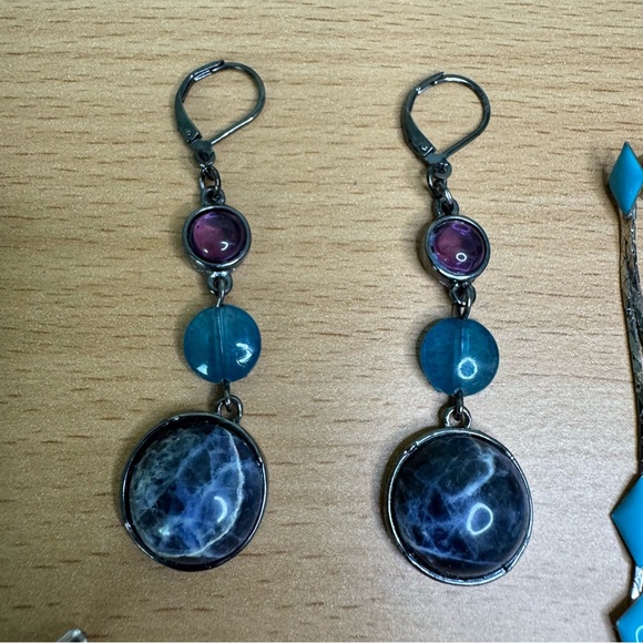 Hand Crafted Silver and Blue Earrings Set - Picture 4 of 8